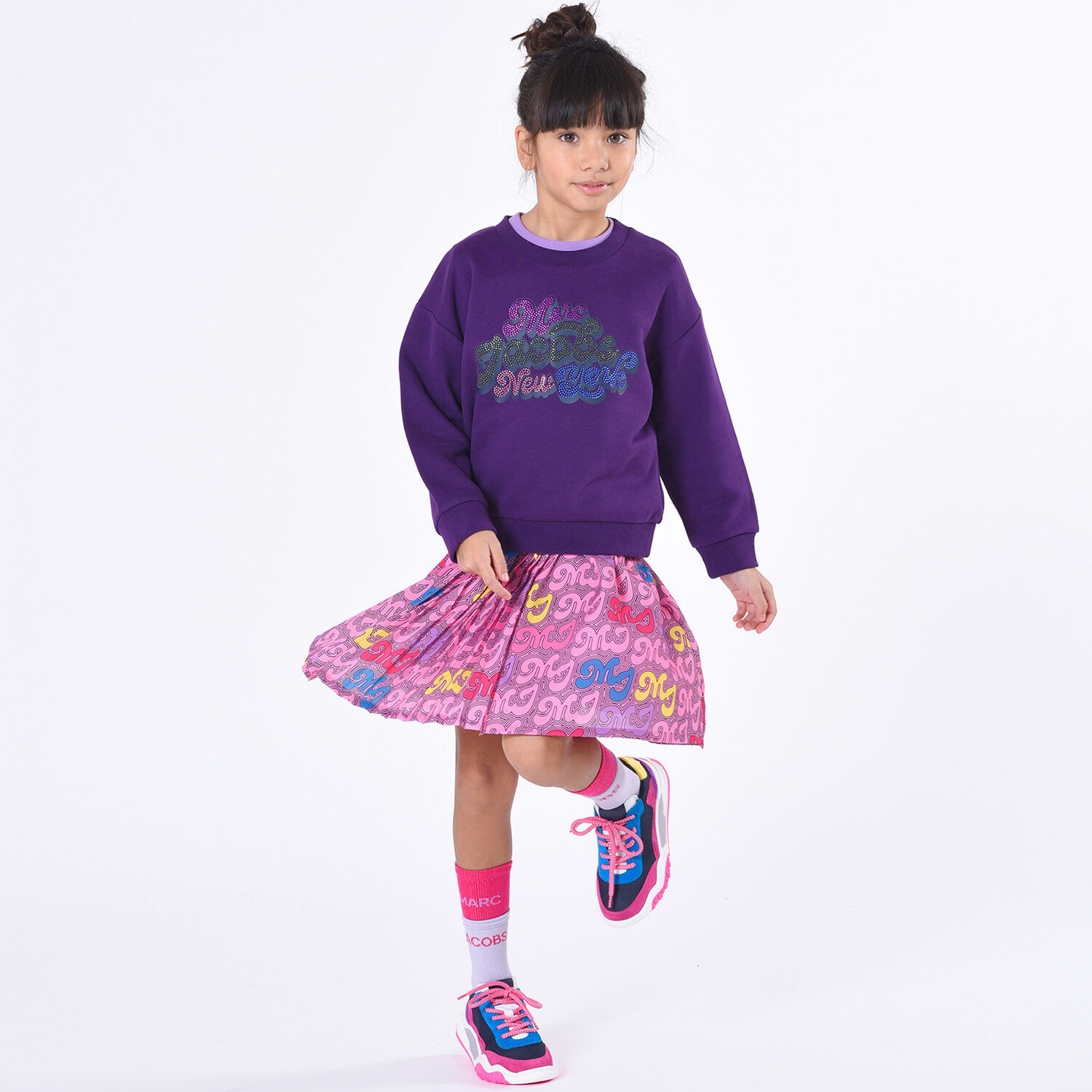 Girls Pink Logo Pleated Skirt, 1, hi-res