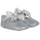 Baby Girls Silver Bow Pre Walker Shoes, 2, hi-res