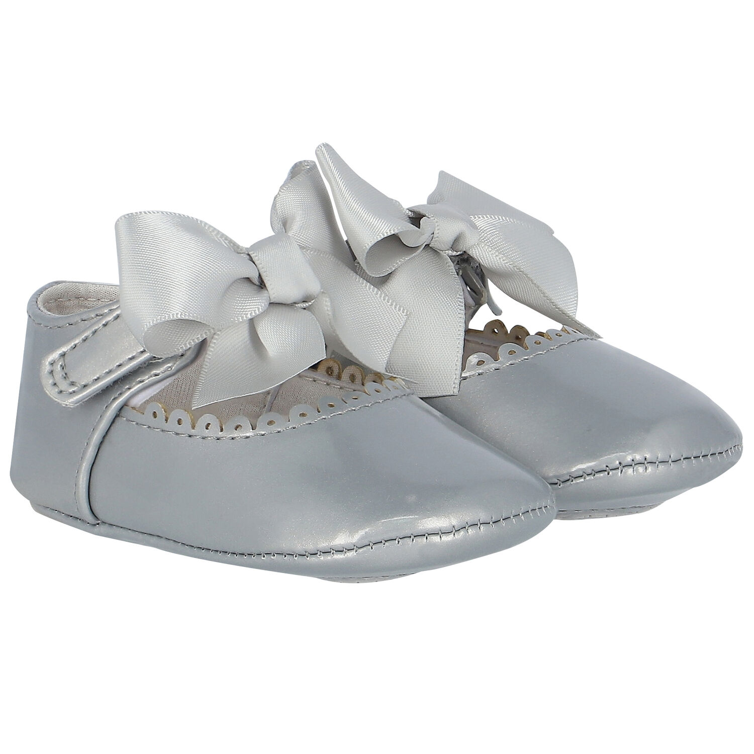 Baby Girls Silver Bow Pre Walker Shoes, 2, hi-res image number null