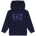 Boys Navy Blue Logo Hooded Top, 3, hi-res