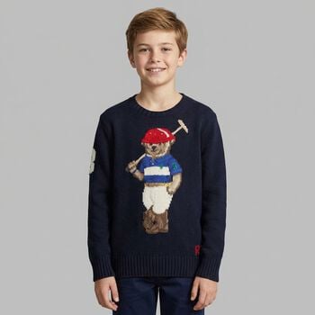Boys Navy Blue Polo Bear Logo Knitted Sweatshirt