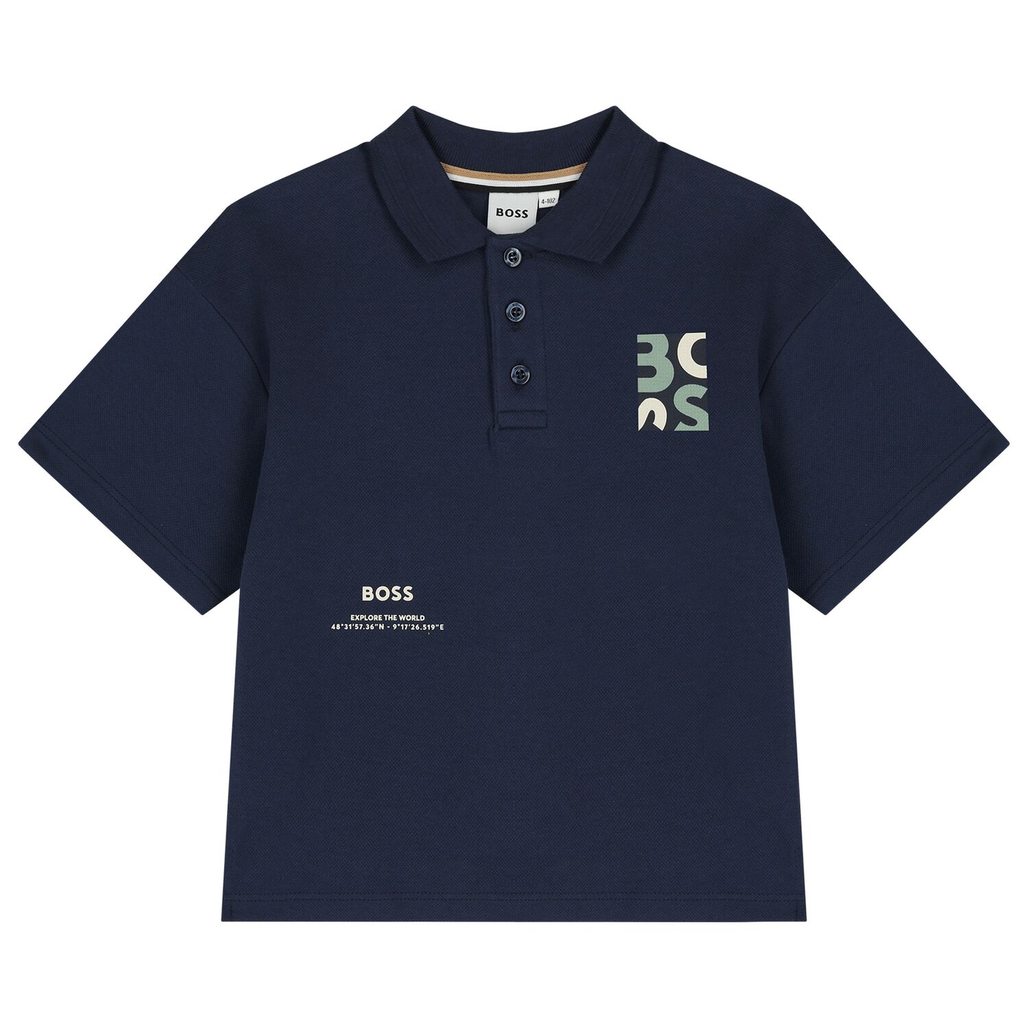 Boys Navy Blue Logo Polo Shirt, 1, hi-res