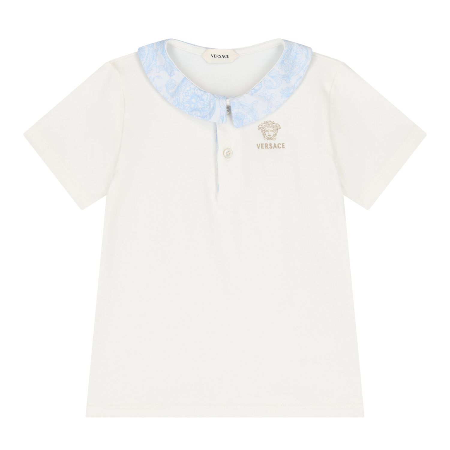 Baby Boys White & Blue Barocco Shorts Set, 1, hi-res