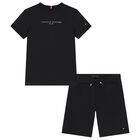 Boys Black Logo Shorts Set, 1, hi-res