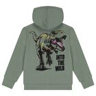 Boys Green Dinosaur Hooded Zip Up Top, 1, hi-res