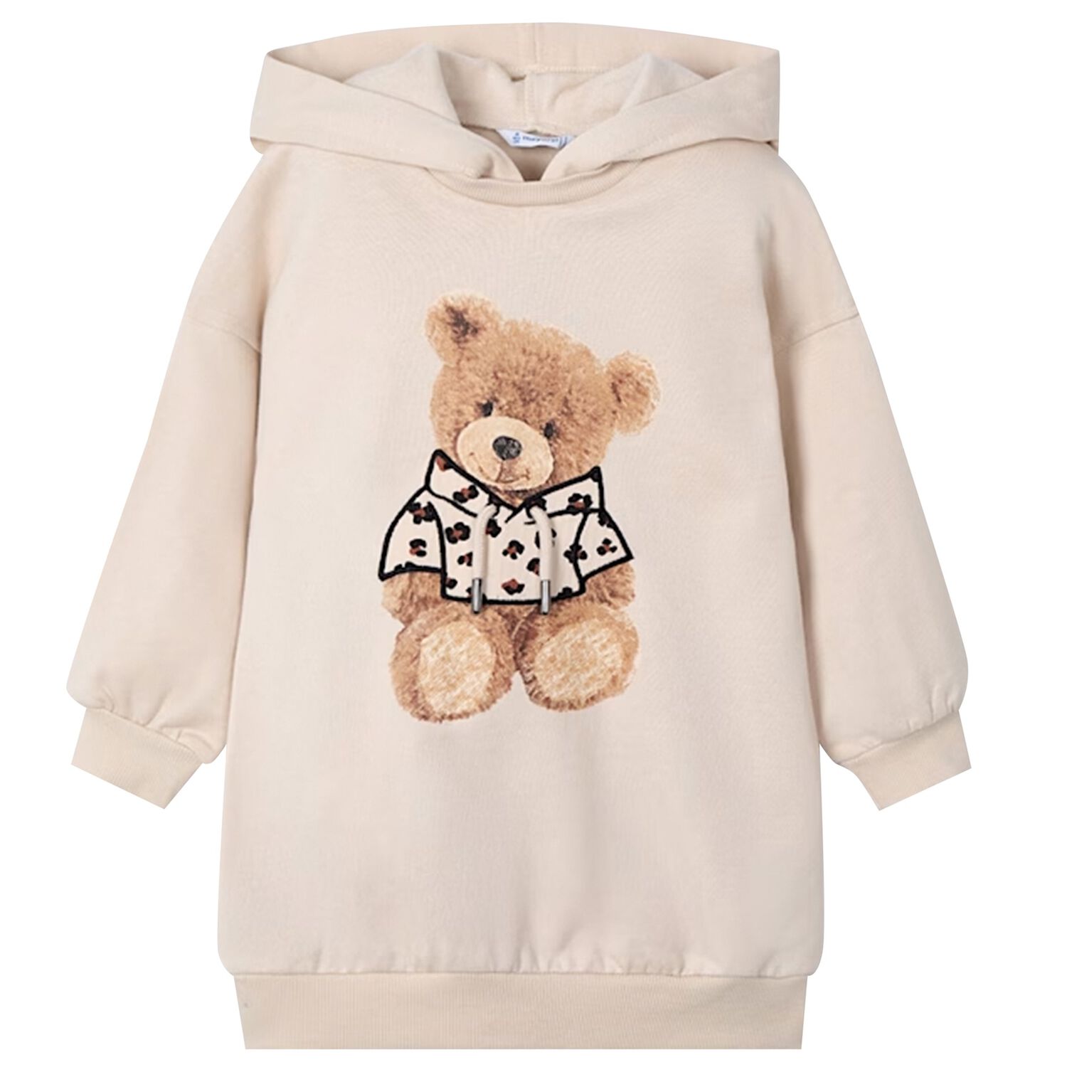 Girls Beige Fleece Hooded Dress, 2, hi-res