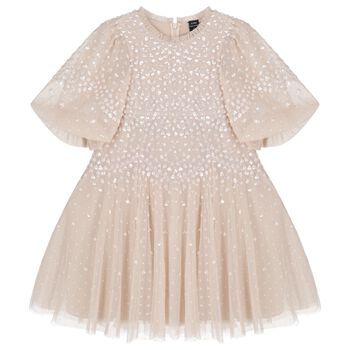 Girls Beige Sequin Tulle Dress 