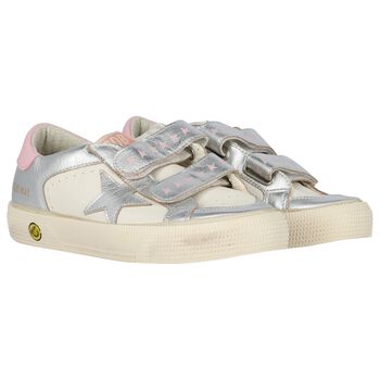 Girls Ivory & Silver Logo Trainers