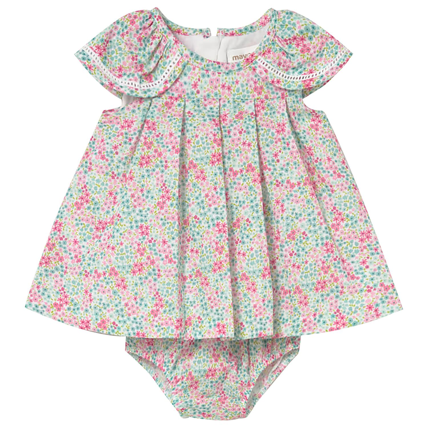 Baby Girls Green & Red Floral Dress Set, 2, hi-res