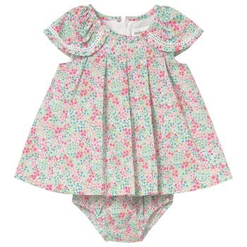 Baby Girls Green & Red Floral Dress Set