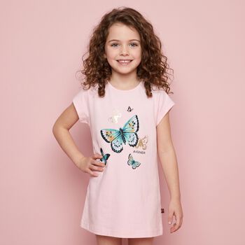 Younger Girls Pink Butterflies Logo T-Shirt