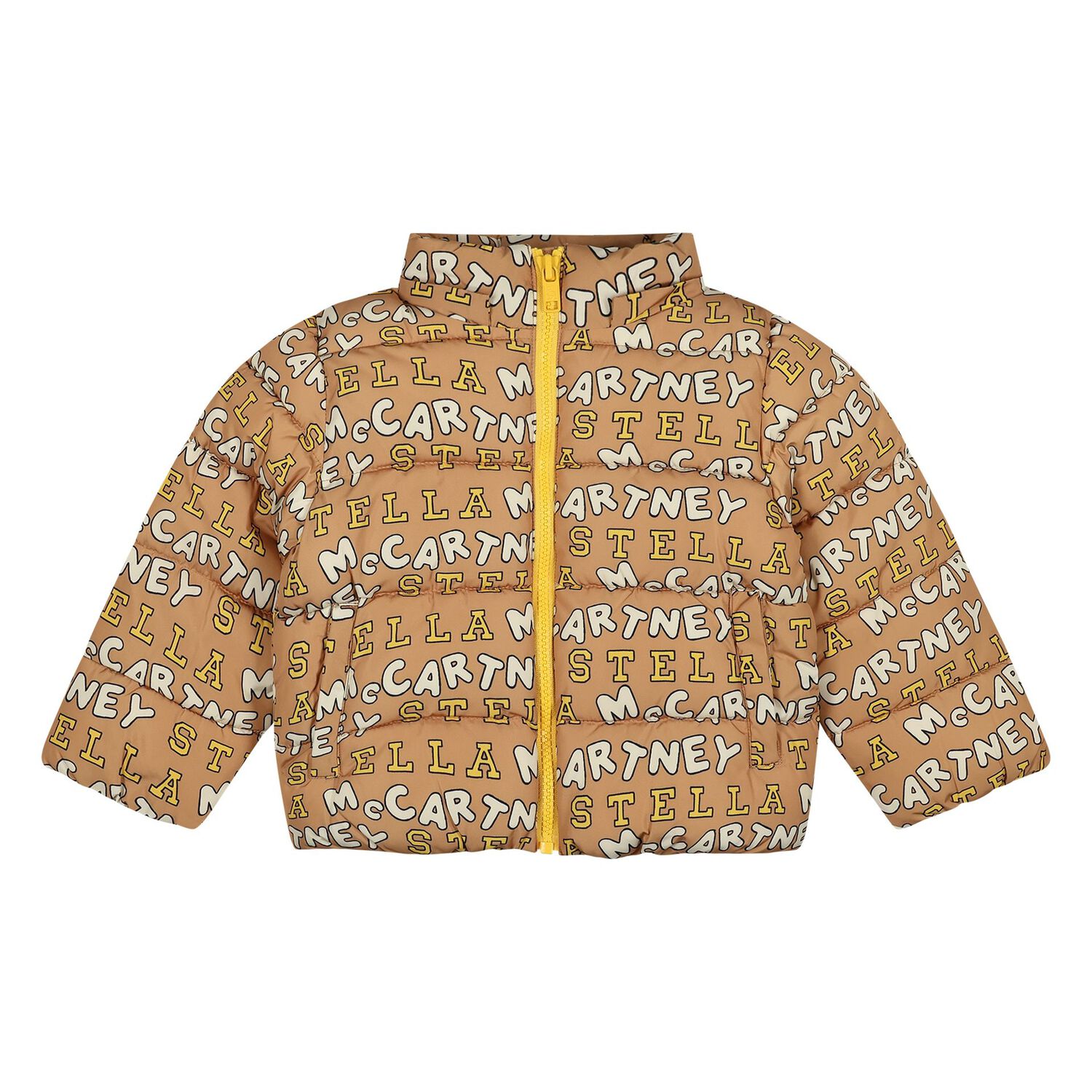 Younger Boys Beige Logo Padded Puffer Jacket, 1, hi-res
