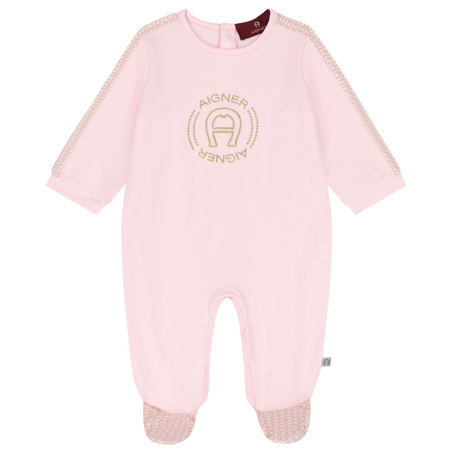 Baby Girls Pink & Gold Logo Babygrow Hat & Bib Gift Set, 1, hi-res