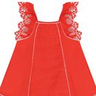 Girls Red Embroidered Dress, 1, hi-res
