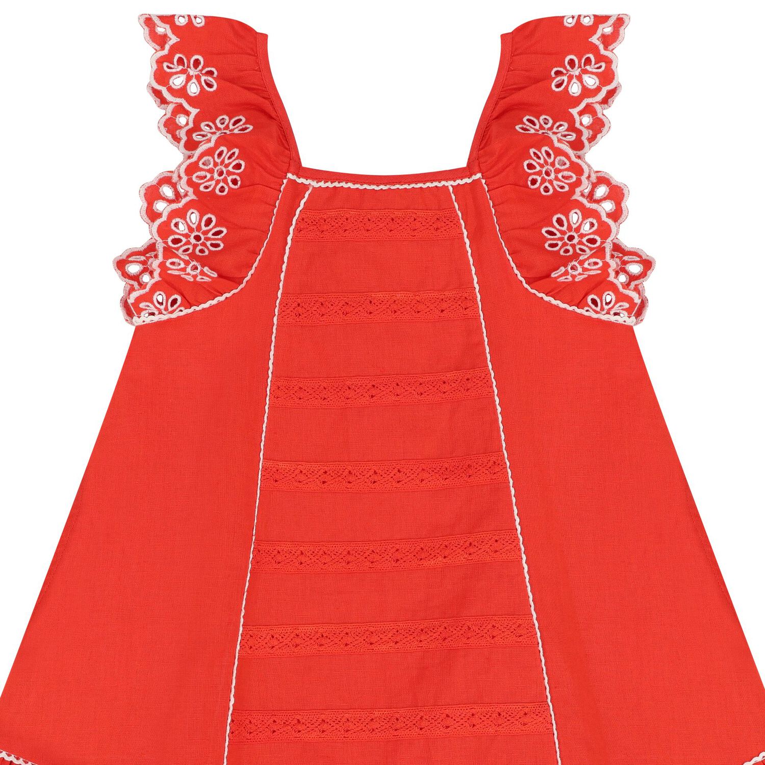 Girls Red Embroidered Dress, 1, hi-res