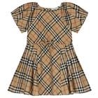 Girls Beige Check Dress, 1, hi-res