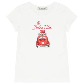 Girls White Vintage Car T-Shirt