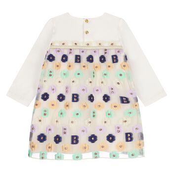 Younger Girls Ivory Logo Floral Dress