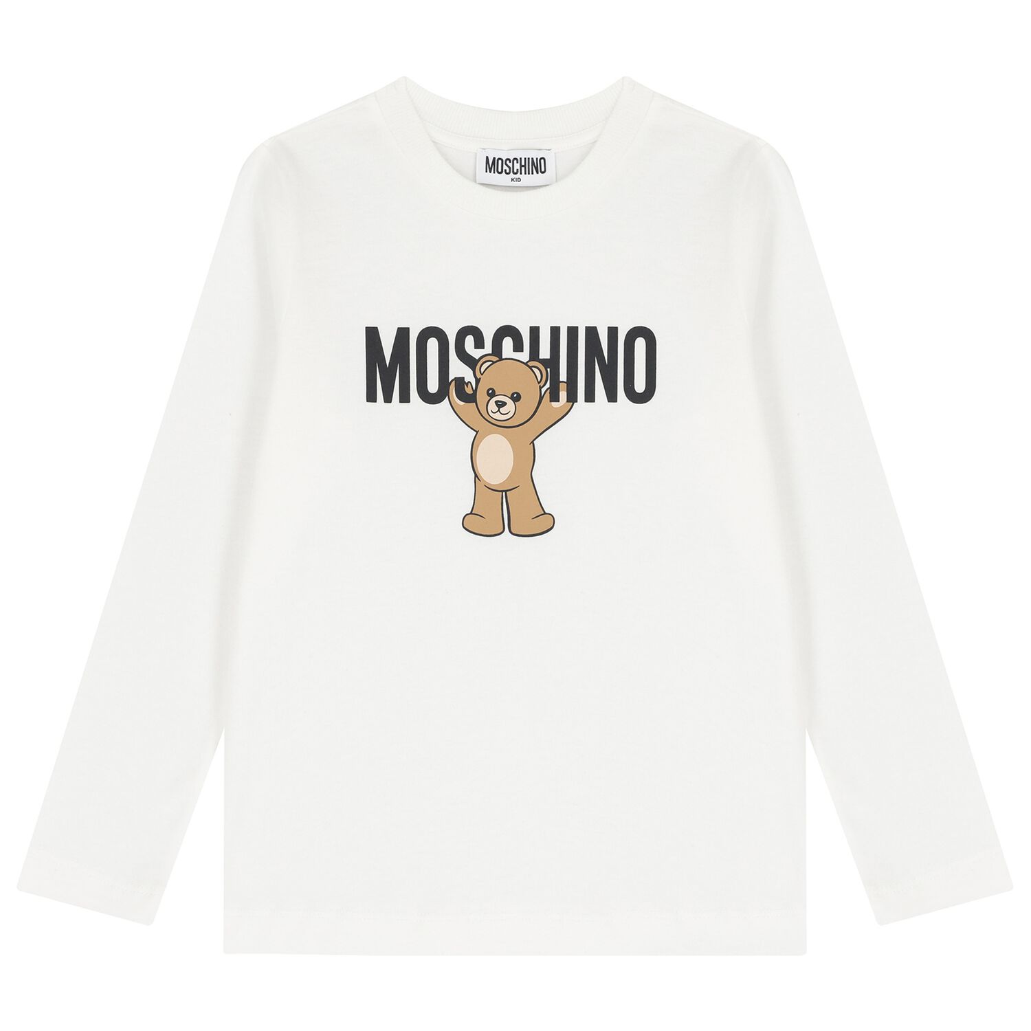 White Teddy Bear Logo Long Sleeve Top, 1, hi-res