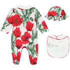 Baby Girls White & Red Poppy Babygrow Set, 1, hi-res