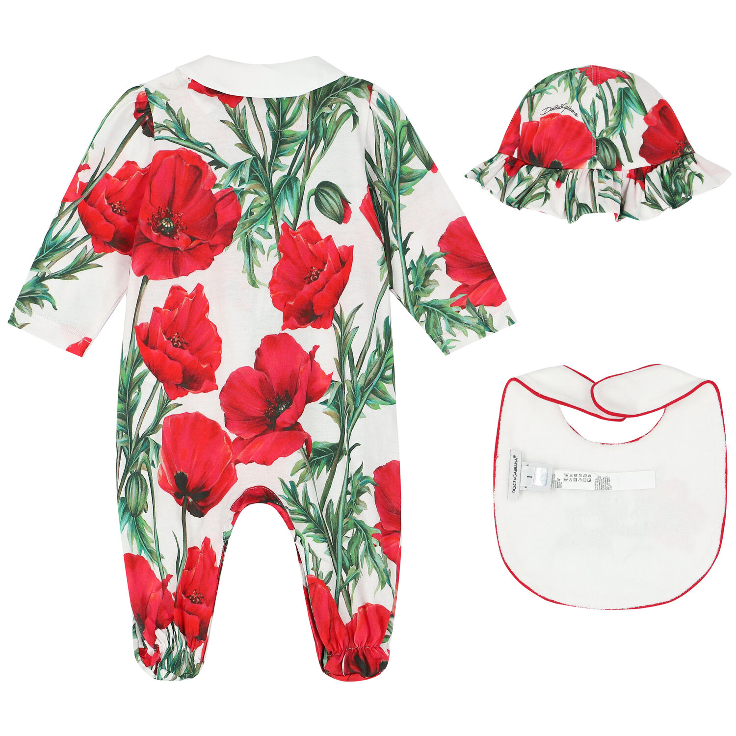 Baby Girls White & Red Poppy Babygrow Set, 1, hi-res