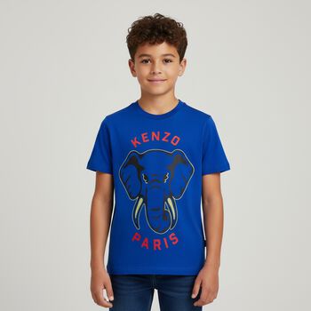 Boys Blue Elephant Logo T-Shirt