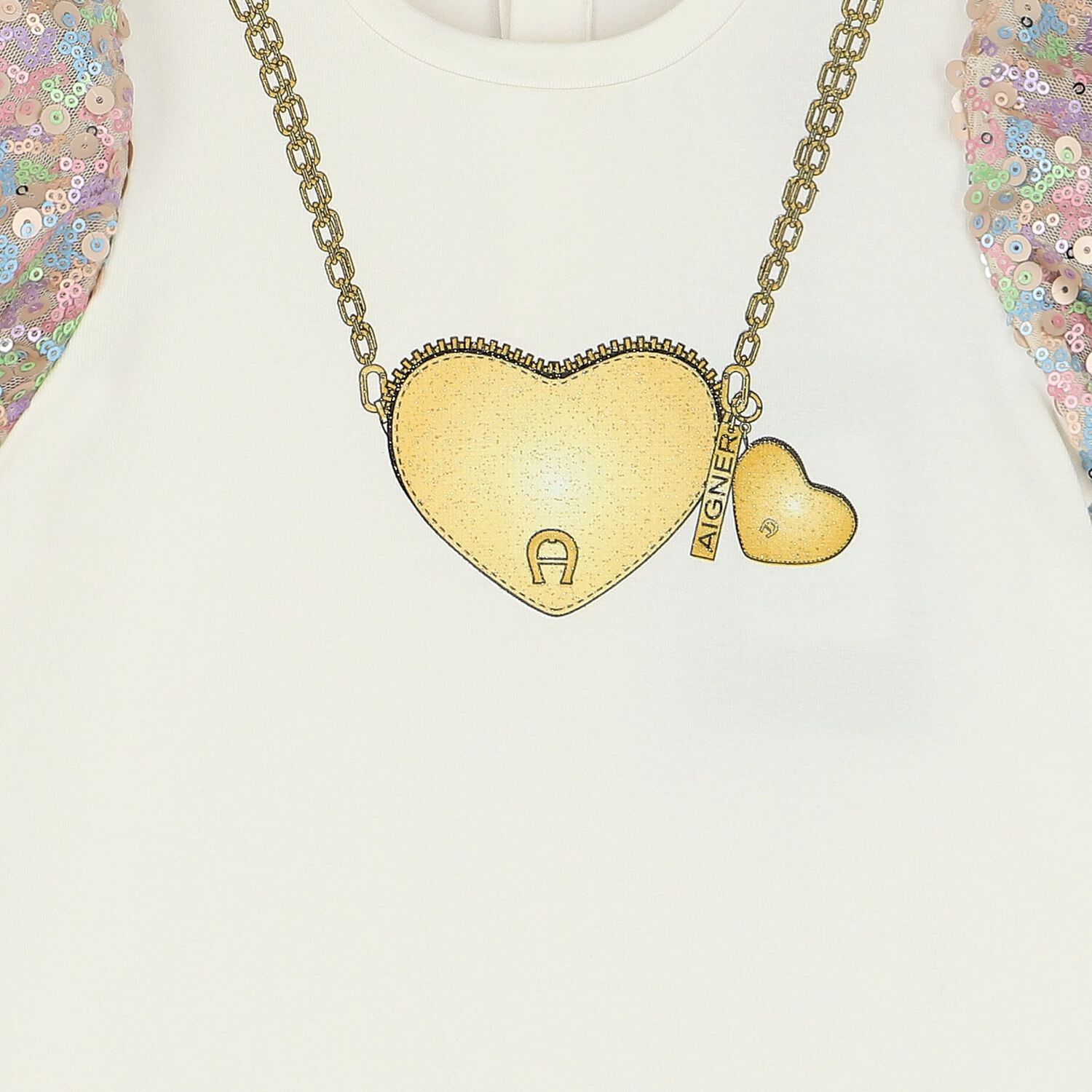 Younger Girls Ivory Logo Heart Dress, 1, hi-res