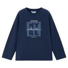 Boys Navy Blue Logo Long Sleeve Top, 3, hi-res