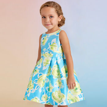 Girls Blue & Green Floral Dress