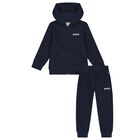 Boys Navy Blue Logo Tracksuit, 1, hi-res