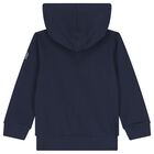 Boys Navy Blue & White Logo Hooded Top, 1, hi-res