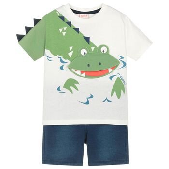 Boys Ivory & Navy Blue Alligator Shorts Set