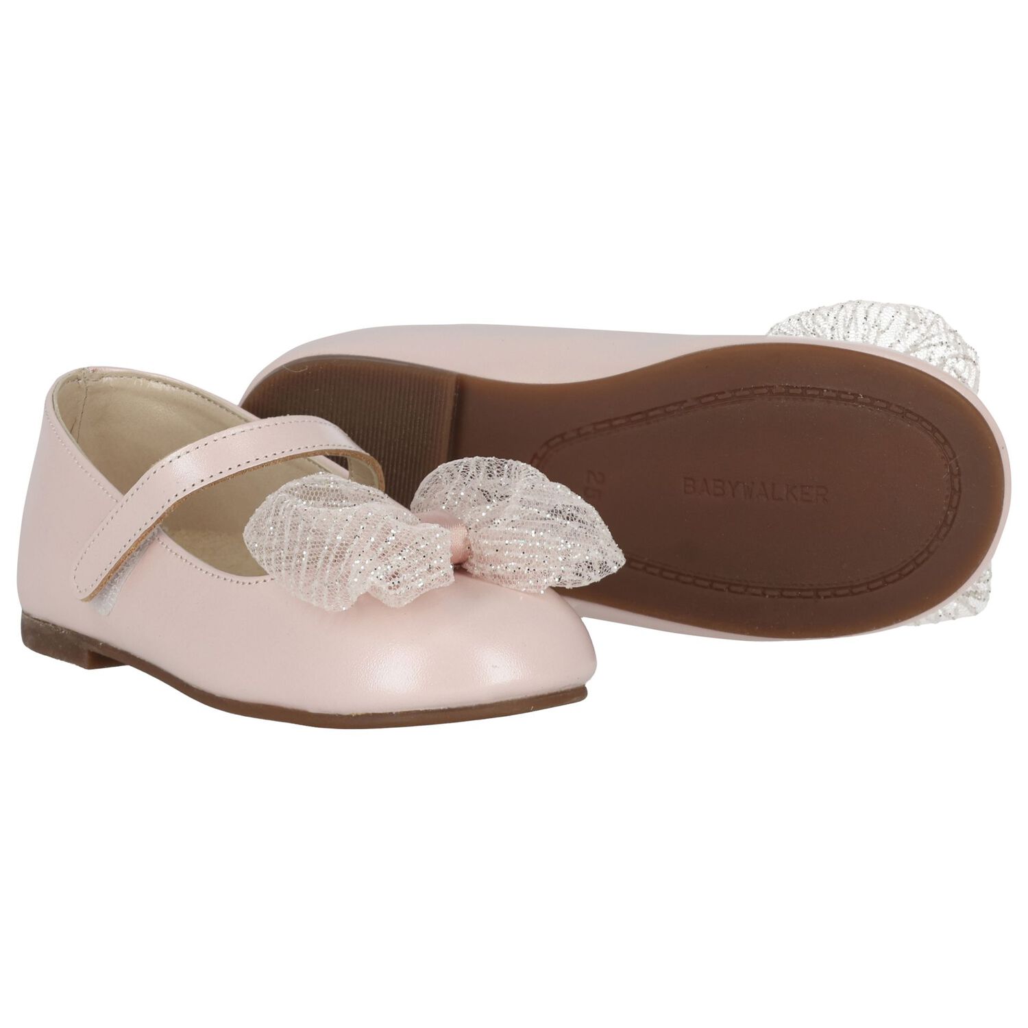 Girls Pink Leather Bow Shoes, 2, hi-res