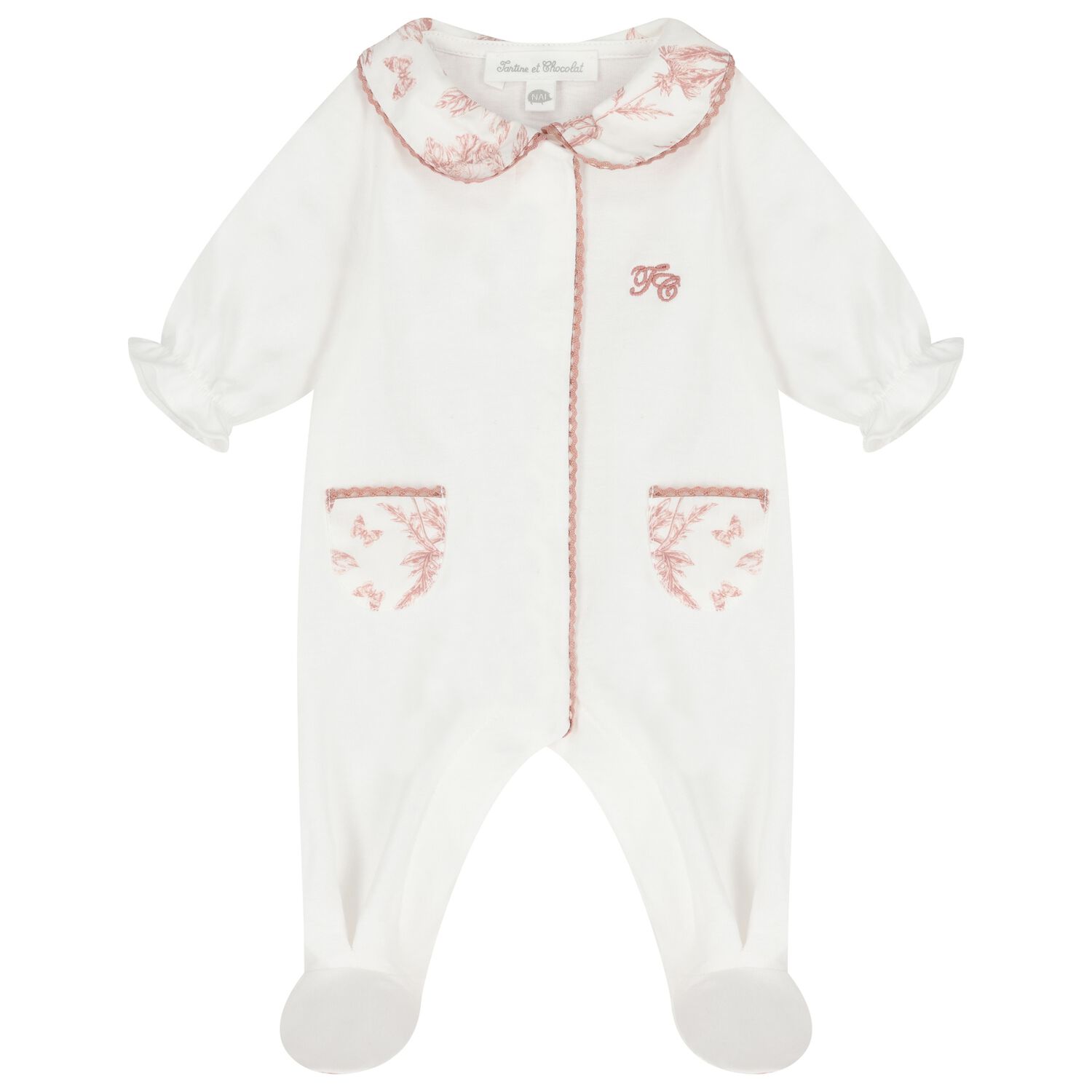 Baby Girls White & Pink Babygrow, 1, hi-res
