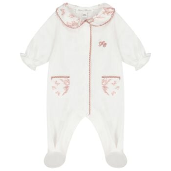 Baby Girls White & Pink Babygrow