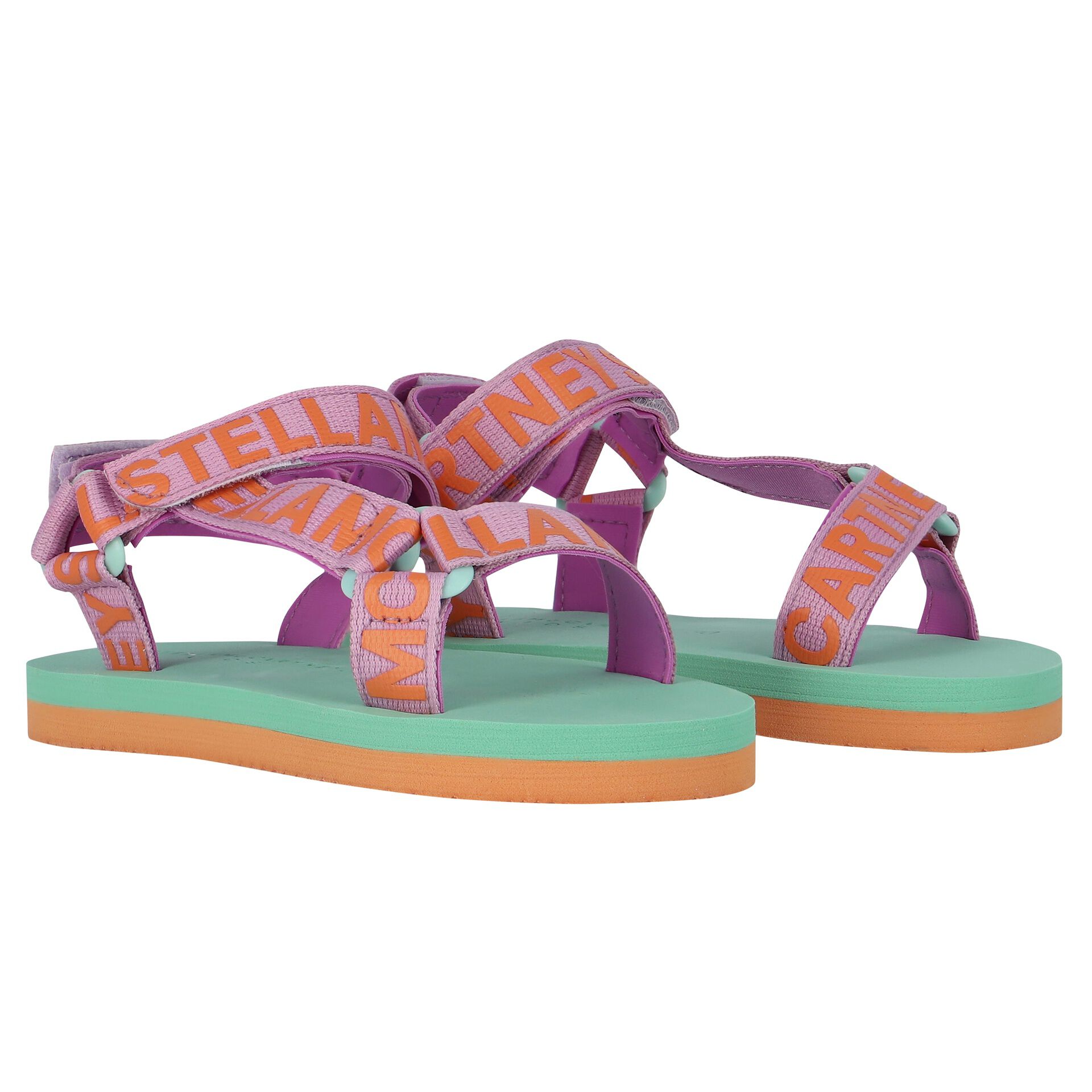 Stella McCartney Girls Purple Orange Aqua Logo Sandals Junior Couture UK
