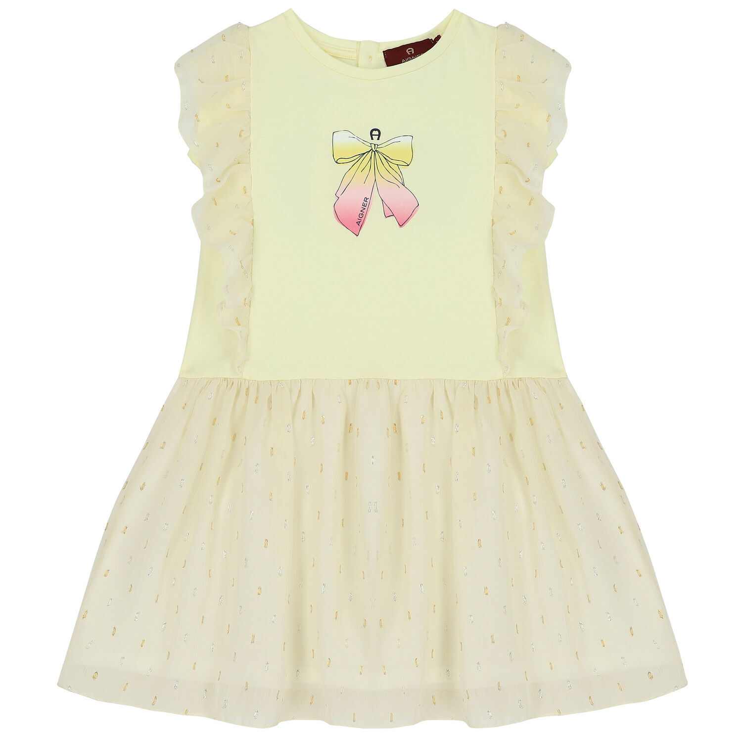 Girls Yellow Bow Logo Dress, 1, hi-res
