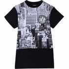 Girls Black Printed Logo Dress, 1, hi-res