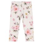 Younger Girls Ivory & Pink Floral Leggings, 1, hi-res