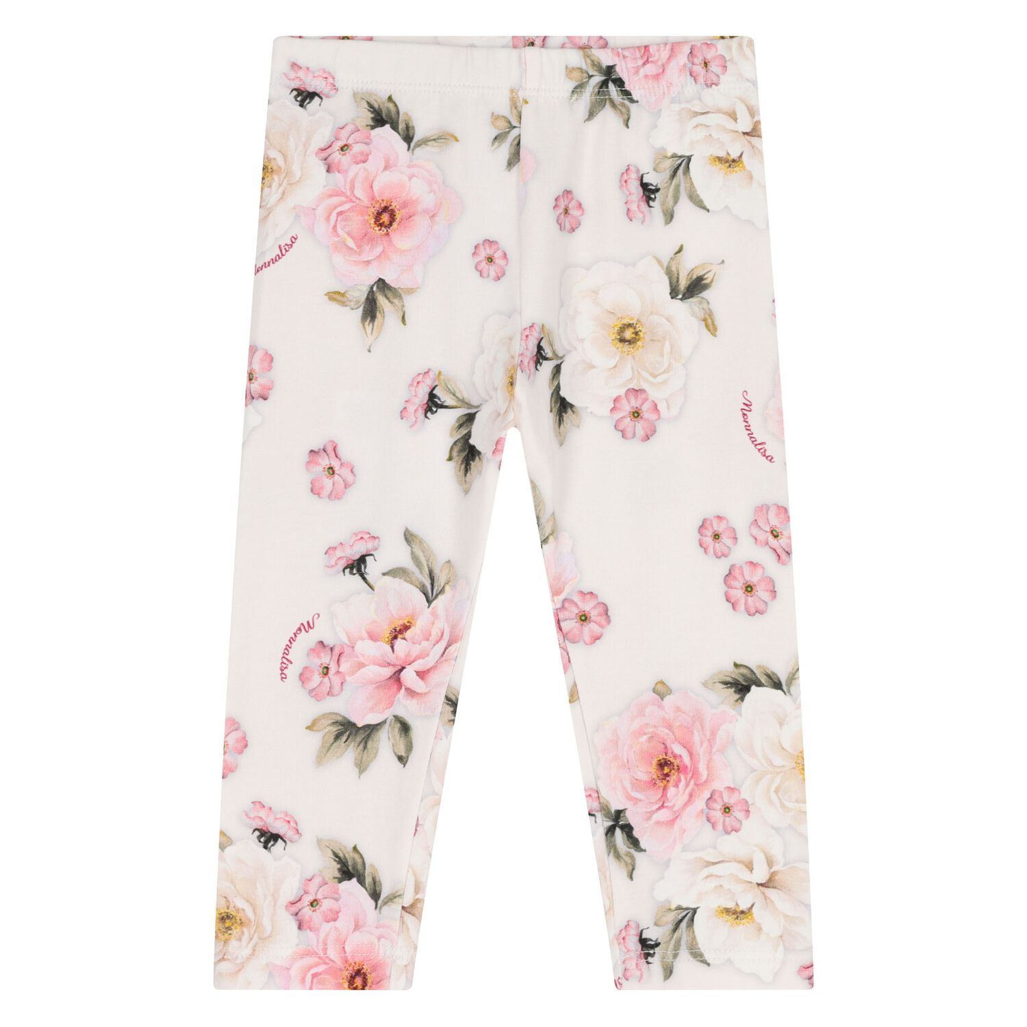 Younger Girls Ivory & Pink Floral Leggings, 1, hi-res