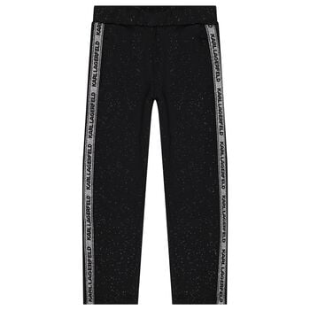 Girls Black Glittery Joggers