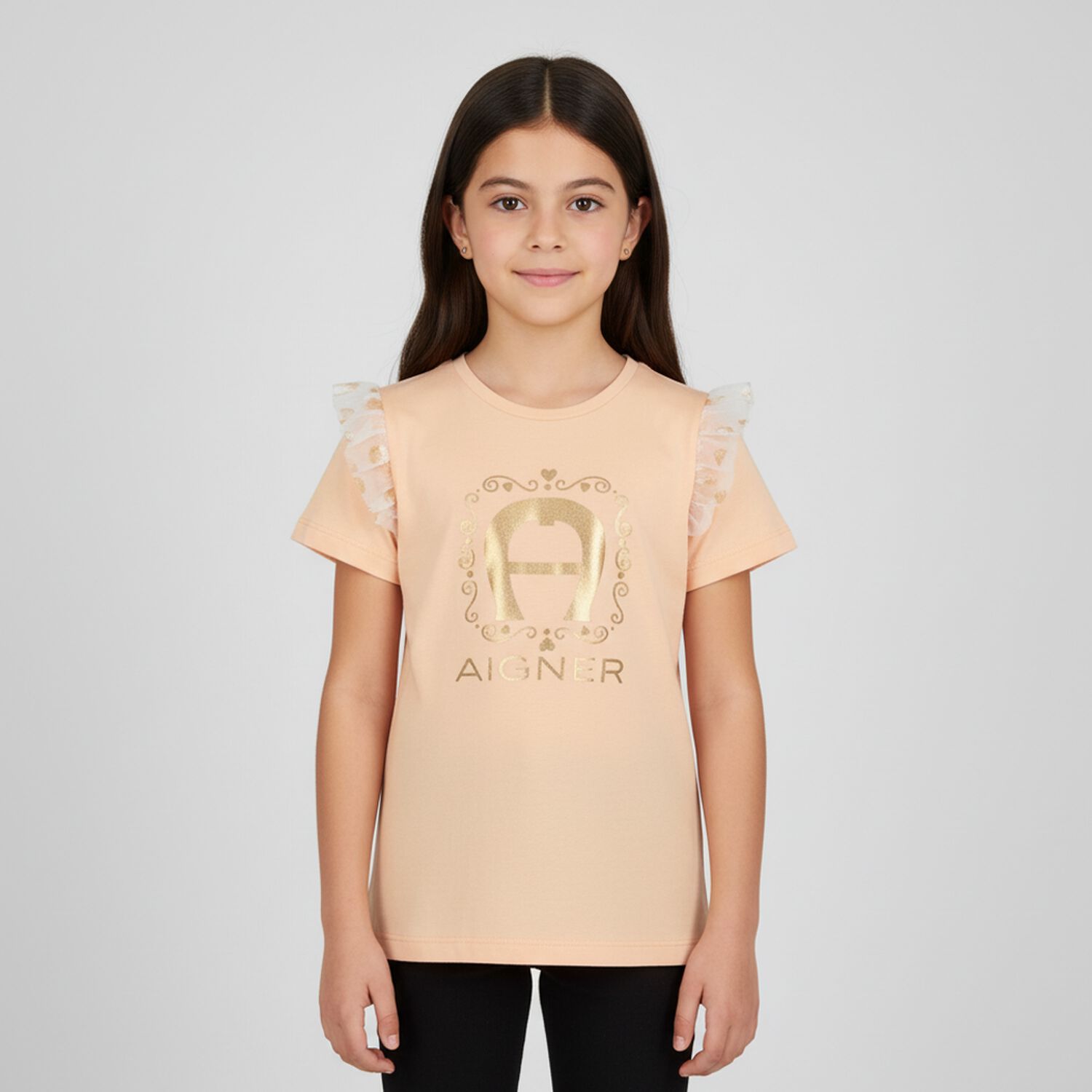 Girls Pink & Gold Logo Top, 1, hi-res