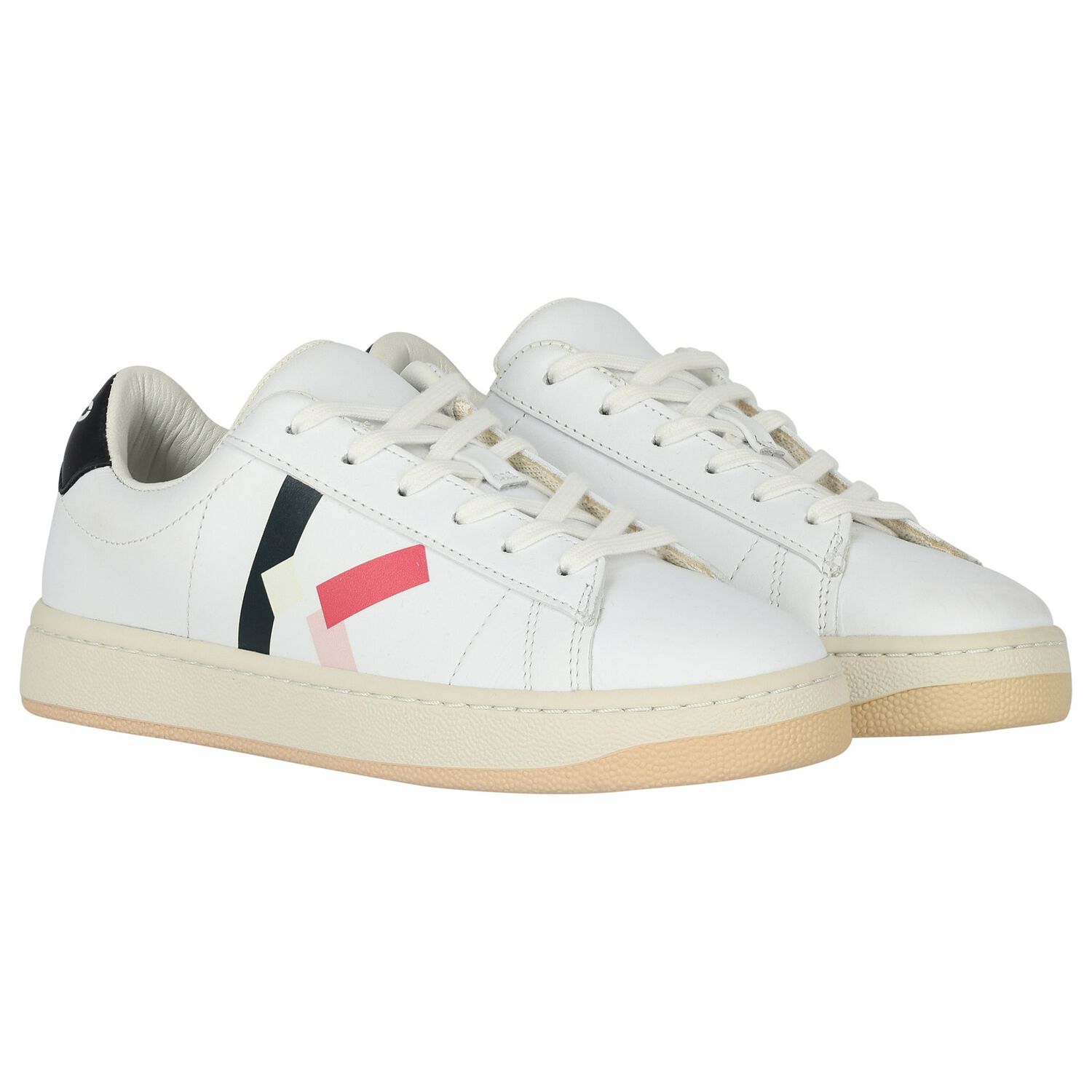 Girls White Leather Logo Trainers, 1, hi-res
