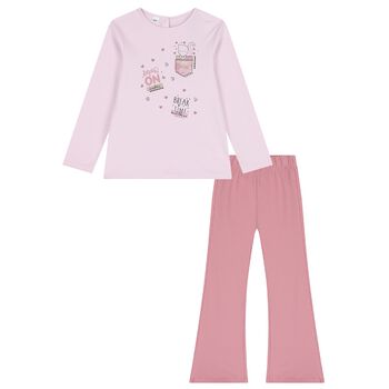 Girls Pink Cat Trousers Set