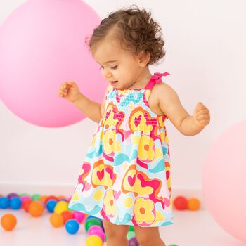 Girls Pink & Yellow Floral Dress