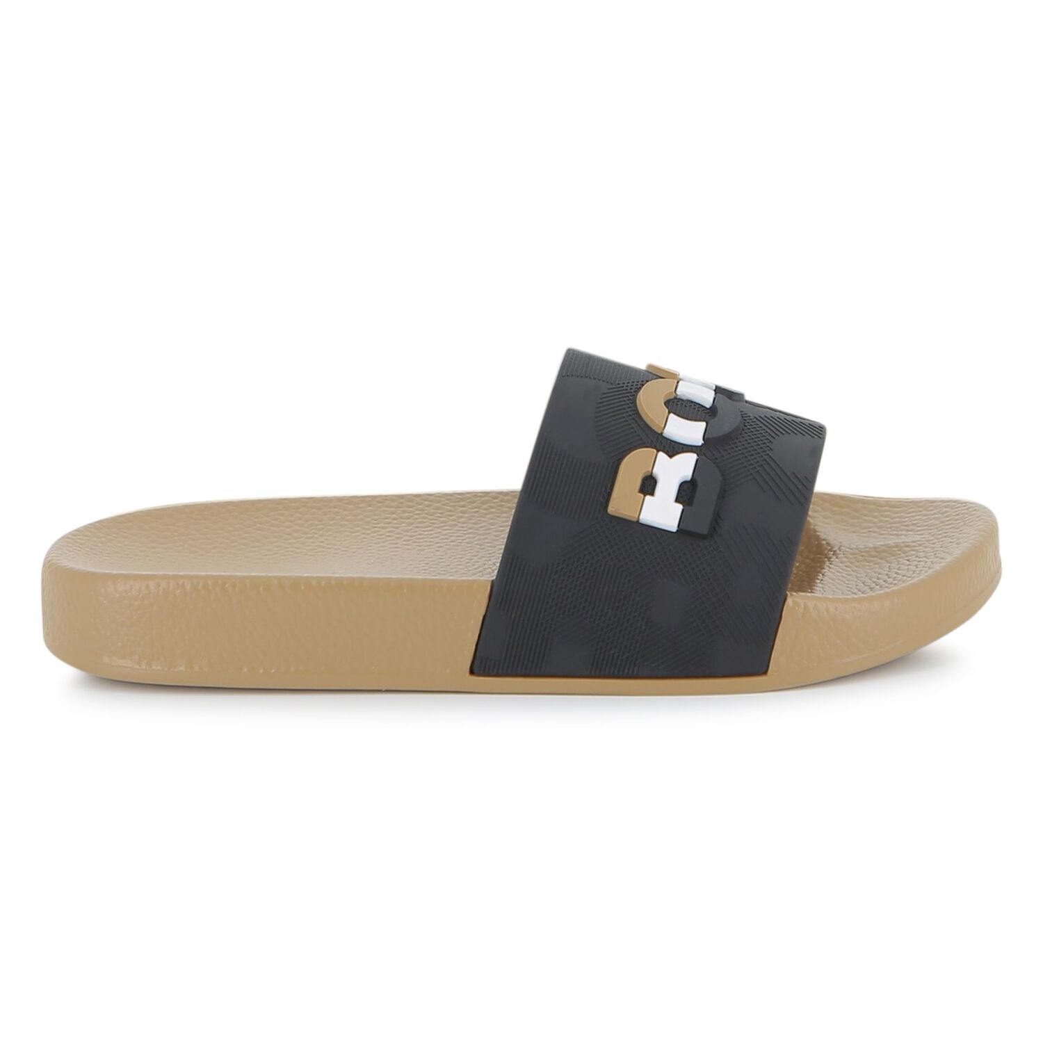 Boys Black & Beige Logo Sliders, 1, hi-res