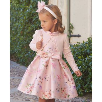Girls Pink Floral Satin Dress