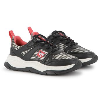 Girls Black & White Logo Trainers
