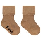 Baby Boys Beige & Black Logo Socks ( 3-Pack ) , 1, hi-res