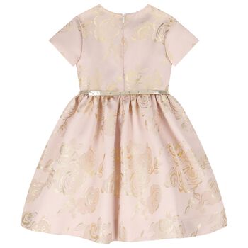 Girls Beige & Gold Rose Dress